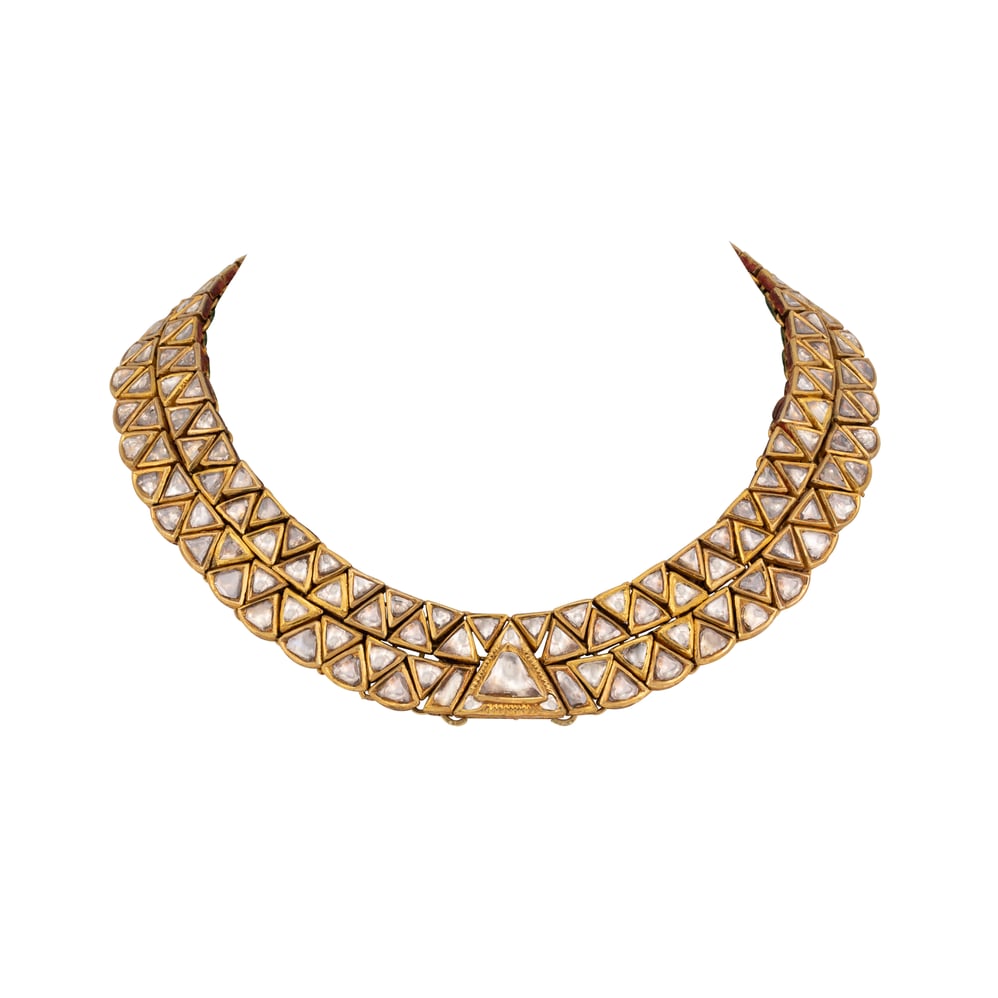 Polki Necklace with Triangular Gold Framework